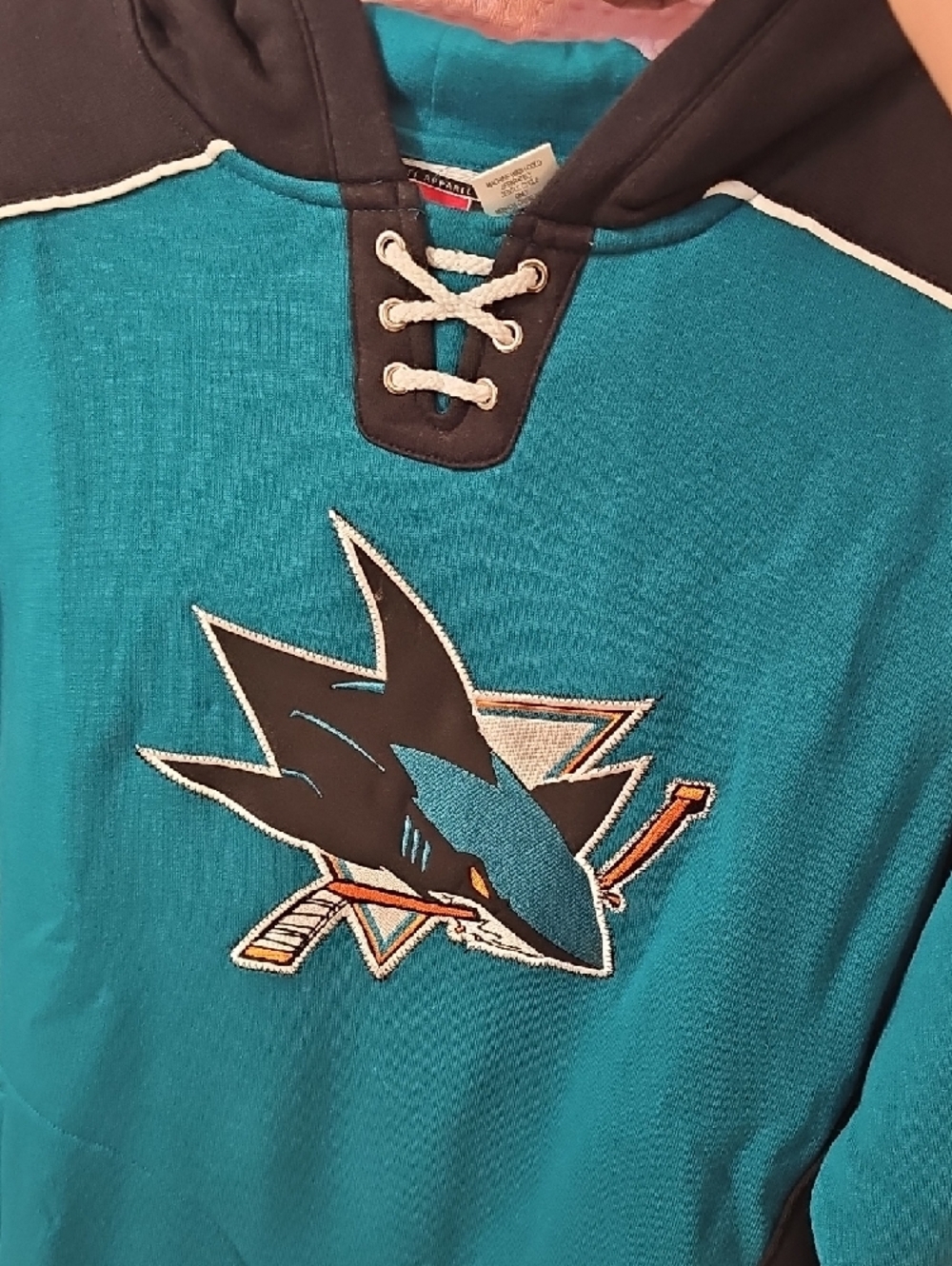 Women's Teal & Black Hockey Lace-Up Hoodie with Sharks Logo - Picture 9 of 9